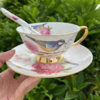 Honorable Coffee Cup Mug, Cappuccino, Tea Cup, with Saucer for Latte, Fine Bone Porcelain, Reactive Glaze, 6.8 Oz-1pcs (Vivid Bird) - Image 4
