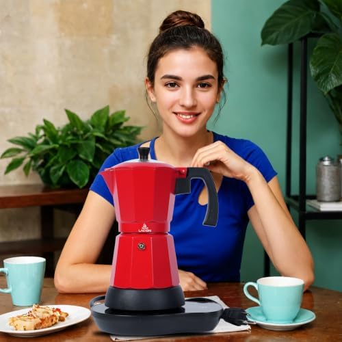 LAOION 6 or 3 Cup Electric Moka Pot, Cafeteras Electricas Modernas-Red - Image 6
