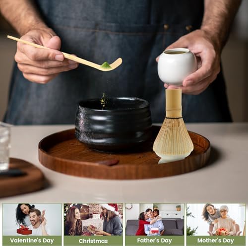 6Pcs Matcha Whisk Set Bamboo Natural Wood Matcha Whisks Kit Elegant Tea Set Includes Scoop Spoon Bowl with Mouth Holder Scoop Sifter Practical Kit for Beginners Tea Making Accessory Home Easy to Clean - Image 7