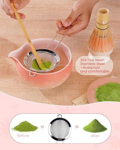 Matcha Whisk Set, 6pcs Matcha Set Kit Includes Matcha Bowl, Bamboo Whisk & Scoop with Cute Charm Design, Chasen Holder, Innovative Sifter, Tea Mat for Japanese Tea Ceremony - Image 3