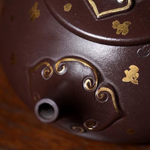Kettle Teapot Vintage Engraved Fenglaiyi Gold-Painted Stone Scoop Teapot Office Tea Infuser Portable Water Teapot - Image 4