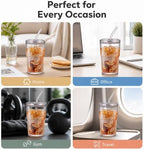 16oz/470ml Ribbed Glass Iced Coffee Tumbler with Lid and Straw, Thick-walled Clear Drinking Glass Cups for Cold Brew, Matcha, Smoothies, Leak-Resistant BPA-Free Travel Mug-4pack - Image 4