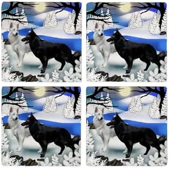 CafePress BLACK &Amp; WHITE GERMAN SHEPHERD DOGS Tile Coaste Tumbled Stone - Set of 4 Coasters Set of 4 w/holder - Image 4