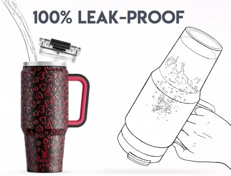 Meoky 32 oz Tumbler with Handle, Insulated Tumbler with Lid and Straw, Stainless Steel Travel Mug, Keeps Cold for 24 Hours, 100% Leak Proof, Fits in Car Cup Holder (Heart) - Image 3
