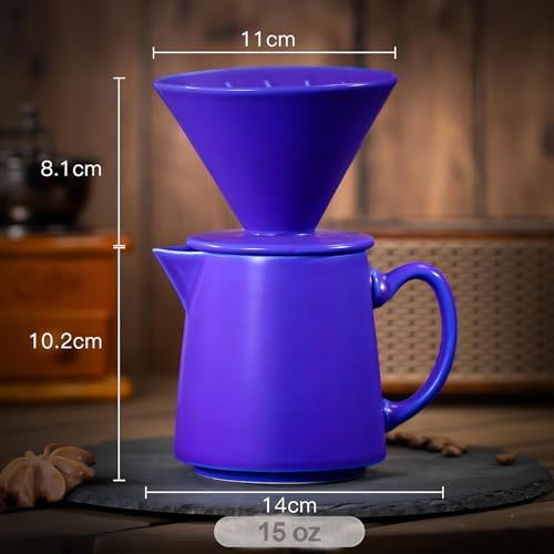 Ceramic Pour Over Coffee Dripper Vintage, Pour Over Coffee Maker Set, Filter Cup, Coffee Brewer Cone Filter, V60 Dripper & Decanter set, for Home Café Restaurant, 1-2 Cup (Sapphire Blue) - Image 2