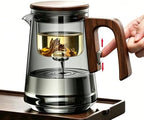 Magnetic Glass Teapot with Infuser, 25oz Borosilicate Tea Pot with Walnut Handle for Loose Leaf Tea, Office Home, Tea Lovers Gift by Aimery