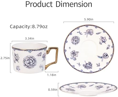 KAMMAK Tea Cups and Saucers Set of 2, Fine Bone China Coffee Cups, 571N - Image 5