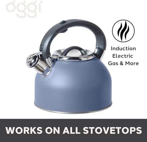OGGI Tea Kettle for Stove Top - 64oz / 1.9lt, Stainless Steel with Loud Whistle, Ideal Hot Water Kettle and Water Boiler - Blue - Image 2
