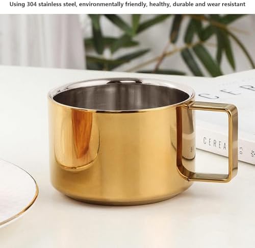 2Pcs Espresso Cups and Saucers Set, Coffee Cup and Saucer Set Gold Coffee Mug Stainless Steel Demitasse Cups Exquisite Luxury Small Coffee Containers for Latte Cappuccino Tea, 200ML - Image 5