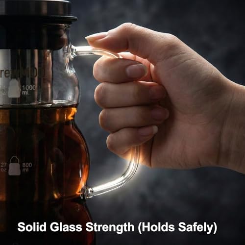 Cold Brew Coffee Pitcher (1.0L/34oz) - Elegant Sleek Wave Borosilicate Glass Pitcher with 100um 304 Stainless Steel Filter & Airtight Lid, Efforless Mannual for Beginner, Sophisticated Gift - Image 4