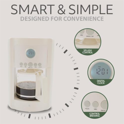 WILLOW 12-Cup Programmable Drip Coffee Maker with Glass Carafe – Delay Brew Coffee Machine with Timer, 1-4 Cup Setting, Keep Warm, Auto Shut-Off & Reusable Filter, Coffee Pot - Cream White - Image 3