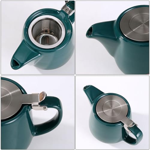 Ceramic Teapot With Stainless Steel Infuser, Heat Resistant, Perfect Tea Maker, Green, 500ml/17oz - Image 3