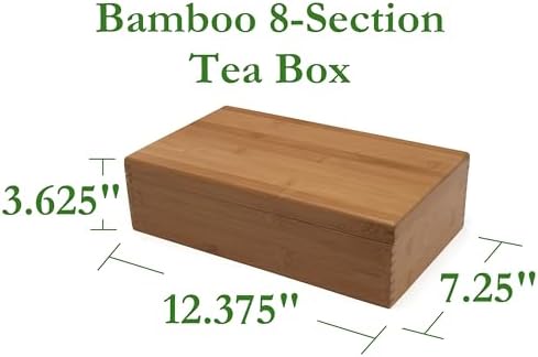 Lipper International 8188 Bamboo Wood Tea Box with 8 Compartments, 12-3/8" x 7-3/8" x 3-3/5" - Image 2