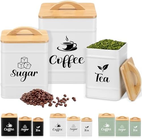 Maxdot 3 Set Coffee Tea Sugar Containers Kitchen Canisters, Cream by Maxdot