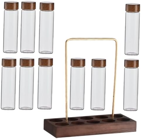 Coffee Bean Storage Tube Glass with Wooden Stand by Unknown