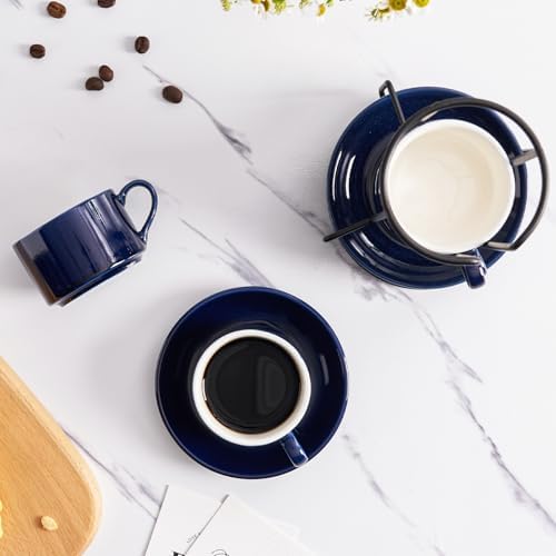 8 OZ Porcelain Stackable Cappuccino Cups and Metal Stand Set of 4 - Image 6