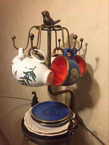 Coffee Mug Tree, Coffee Cup Holder for Countertop with 6 Hooks, Tea Cup Holder with Small Storage Area Metal Mug Rack Display for Counter Top Kitchen Organizer,Bronze - Image 5