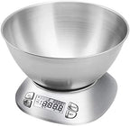 Digital Kitchen Scale with Removable Bowl 2.5L Volume, Electronic Stainless Steel Food Scale for Cooking Baking, Room Temperature, Alarm Timer, 12lb 5.5kg, Batteries Included by FOLIND