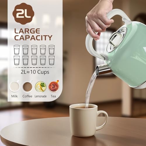 Electric Tea Kettle, 1500W Electric Kettle for Boiling Water, Food Grade Stainless Steel 2L Tea Kettle with Ergonomic Handle, Hot Water Boiler Auto Shut-off, Boil-Dry Protection - Image 3