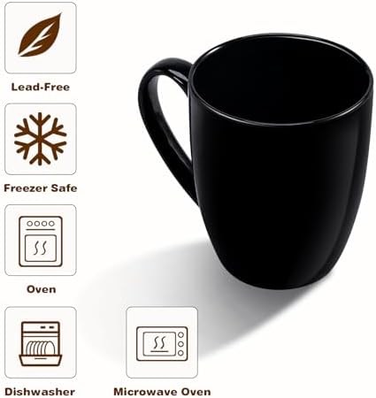 Large Ceramic Coffee Mugs Set of 6 16oz(475ml) Tea Cups Idea Gifts Black - Image 3