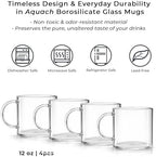 Aquach 12oz Glass Mugs Set of 4, Clear Borosilicate Cups with Handle - Image 6