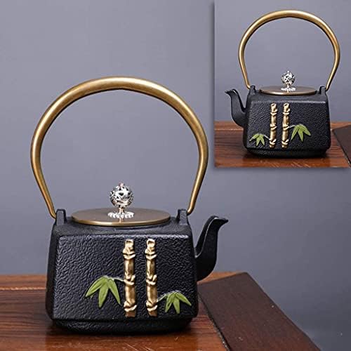 LJYT Teapot Teapots Cast Iron Handmade Teapot Loose Leaf Teapot Filter Heat Tea Kettle Single Home kettle Uncoated vintage cast iron kettle (Color : Square bamboo leaves) by Unknown