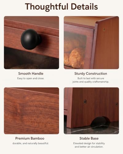 Bread Box for Kitchen Countertop With Top Shelf For Fruit,1 Tier, Brown - Image 7