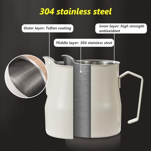 Coffee 350ml 500ml 750ml Stainless Steel Milk Frothing Pitcher Steaming Pitcher,Double V Spout 2Pcs Milk Frothers Perfect for Espresso Machines,Matte Finish (Color : Black, Size : 500ml/17oz) - Image 4