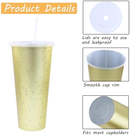 30 Pack Gold Plastic Cups with Lids and Straws, 24oz Cups - Image 3