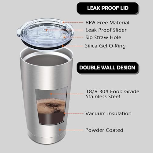 AIANJI 20oz Tumbler with Lid Stainless Steel Tumblers Insulated Mug SS 12P - Image 3