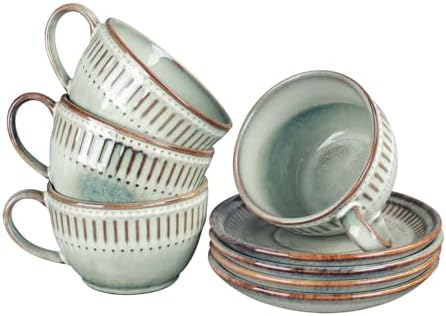 Cappuccino cup with tray, 8.5 oz. Set of 4 Ceramic Coffee Cups and Saucer Set for Latte, latte art cup, suitable for latte/cappuccino/milk/tea by Unknown