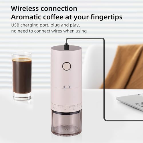 Portable Electric Coffee Bean Grinder, 38 Grind Settings, 5-Blade Ceramic Conical Burr, One Button Auto Stop, Rechargeable Battery, Removable 120ml Powder Bin, Indicator Light, (Beige) - Image 4