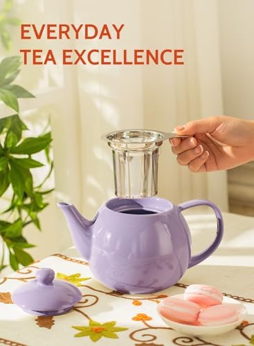 Sweese Teapots for Tea, 27 oz Porcelain Tea pot with Removable Stainless Steel Infuser, Tea Pots for Loose Tea - Purple - Image 5