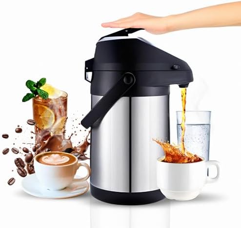 Insulated Thermal Coffee Carafe, 102oz (3L), Stainless Steel, Airpot Coffee Dispenser with Pump for Hot/Cold Drinks by RACHEL%27S+TINY+TREASURES