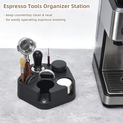 Espresso Station 58mm Accessories Organizer - CAFEMASY Pentagon Espresso Coffee Tamping Station with Paper Filter Holder Dispense - Image 3