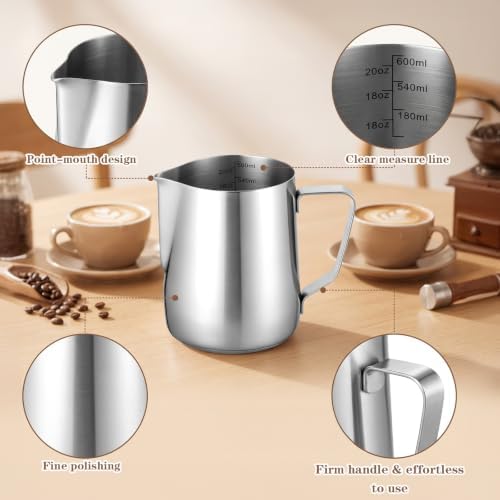 4 Pcs Milk Frothing Pitcher 304 Stainless Steel Steaming Pitcher 20 oz - Image 3
