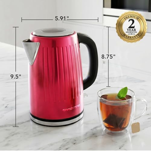 OVENTE 1.7L Stainless Steel Electric Kettle, 1750W Power, Maroon KS711M - Image 6