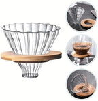 Glass Pour Over Coffee Cone With Bamboo Stand, Drip Maker Funnel,Glass Dripper/Filter With Coffee Filters Set(Acid and alkali resistant pump) - Image 5