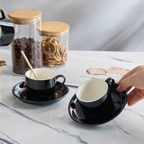 YOLIFE 4 OZ Porcelain Espresso Cups Set with Saucers and Foldable Stand - Image 6