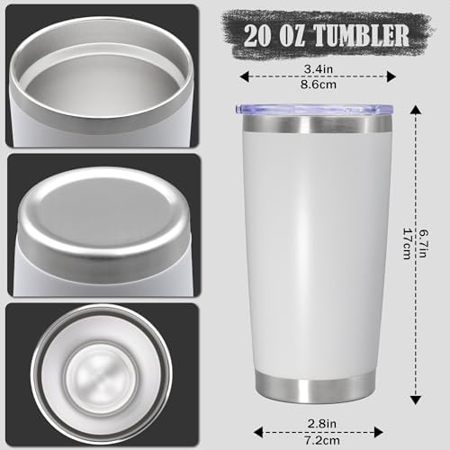20oz Tumbler Insulated Coffee Tumblers with Lid Stainless Steel White 8P - Image 4