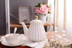 Jusalpha Fine China Pink Teapot and Creamer Sugar Bowl Set, TW (White) - Image 4