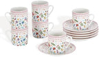 Floral Espresso Cups & Saucers Set of 6, 3oz Small Coffee Mugs, Ceramic Demitasse Cup for Tea, Latte, Espresso Shot Cup for Espresso Machine & Coffee Maker, Women Gifts for Mother's Day, Birthday by Ursword