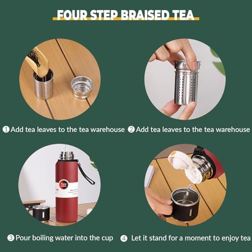 1000ml Double wall vacuum Leakproof stainless steel wide mouth insulated water bottle,tea tumbler with tea strainer infuser basket,cup and lid; travel coffee thermoses hot drinks,cold thermal flask - Image 6