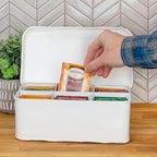 AuldHome Design Farmhouse Tea Bag Box (White), Vintage Retro Style Enamelware Tea Storage Tin - Image 2