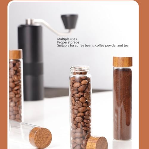 8Pcs Glass Coffee Bean Storage Tubes Elegant Walnut Holder Fresh Sealing for Home Shop Bar - Image 4