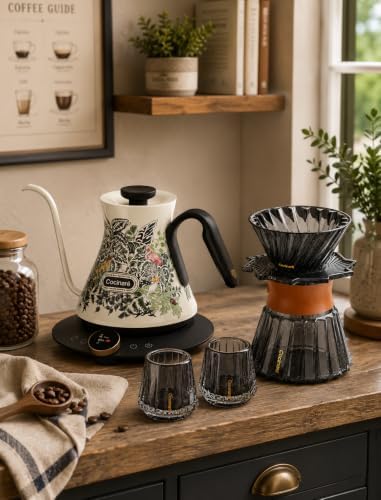 Cocinare Jungle Gooseneck Electric Kettle & Pour Over Coffee Set, ±0.5°F Temperature Control, 1500W 0.6L Kettle, Coffee Dripper, 550 ml / 18.6 oz Server & 2 Tasting Cups - Image 2