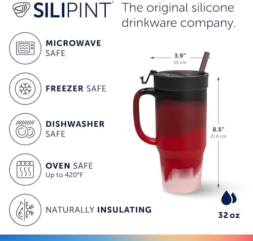 Silipint 32oz Silicone Tumbler with Handle, Flip Lid and Straw – BPA-Free, Non-Toxic, Freezer, Microwave, Dishwasher Safe Tumbler – Perfect for Tea, Smoothies (Volcano) Pack of 1 - Image 2