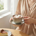 Cappuccino cup with tray, 8.5 oz. Set of 4 Ceramic Coffee Cups and Saucer Set for Latte, latte art cup, suitable for latte/cappuccino/milk/tea - Image 6