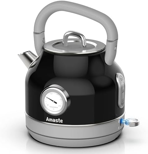 Amaste Retro Electric Kettle with Thermometer, 57 Oz Capacity, Black by Amaste