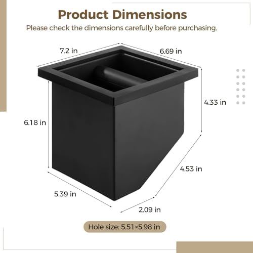 Espresso Coffee Ground Knock Box Chute, Desktop Knocking Residue Box with Rubber Bar, Square Bottomless Waste Bucket, Compact Barista Tool for Home, Café, Office - Image 4